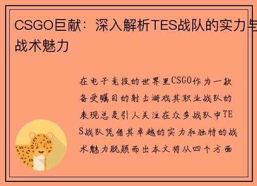 CSGO巨献：深入解析TES战队的实力与战术魅力